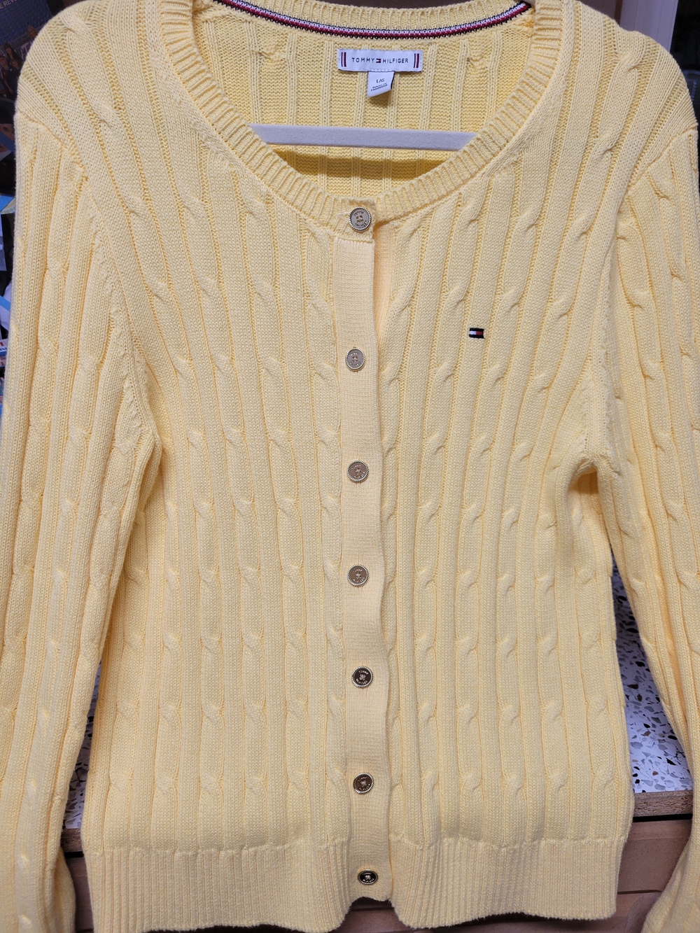 Tommy Hilfiger Yellow Cable-Knit Button Front Cardigan
